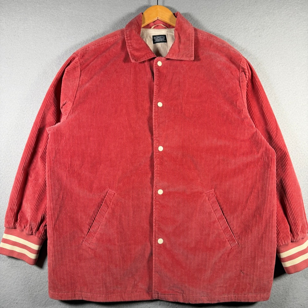 Levi Strauss & Co Mens Red Corduroy Snap Front Coach Jacket Striped Cuffs XL